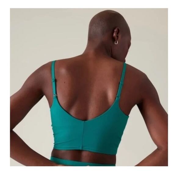 Athleta Elation V-Neck Longline Emerald Green Bra Crop Top SZ LARGE Yoga EUC - Picture 3 of 10